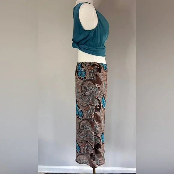 Y2K DRESSBARN Brown Paisley Sheer Overlay Midi Skirt Whimsigoth Fairy Boho Sz M - Picture 6 of 7